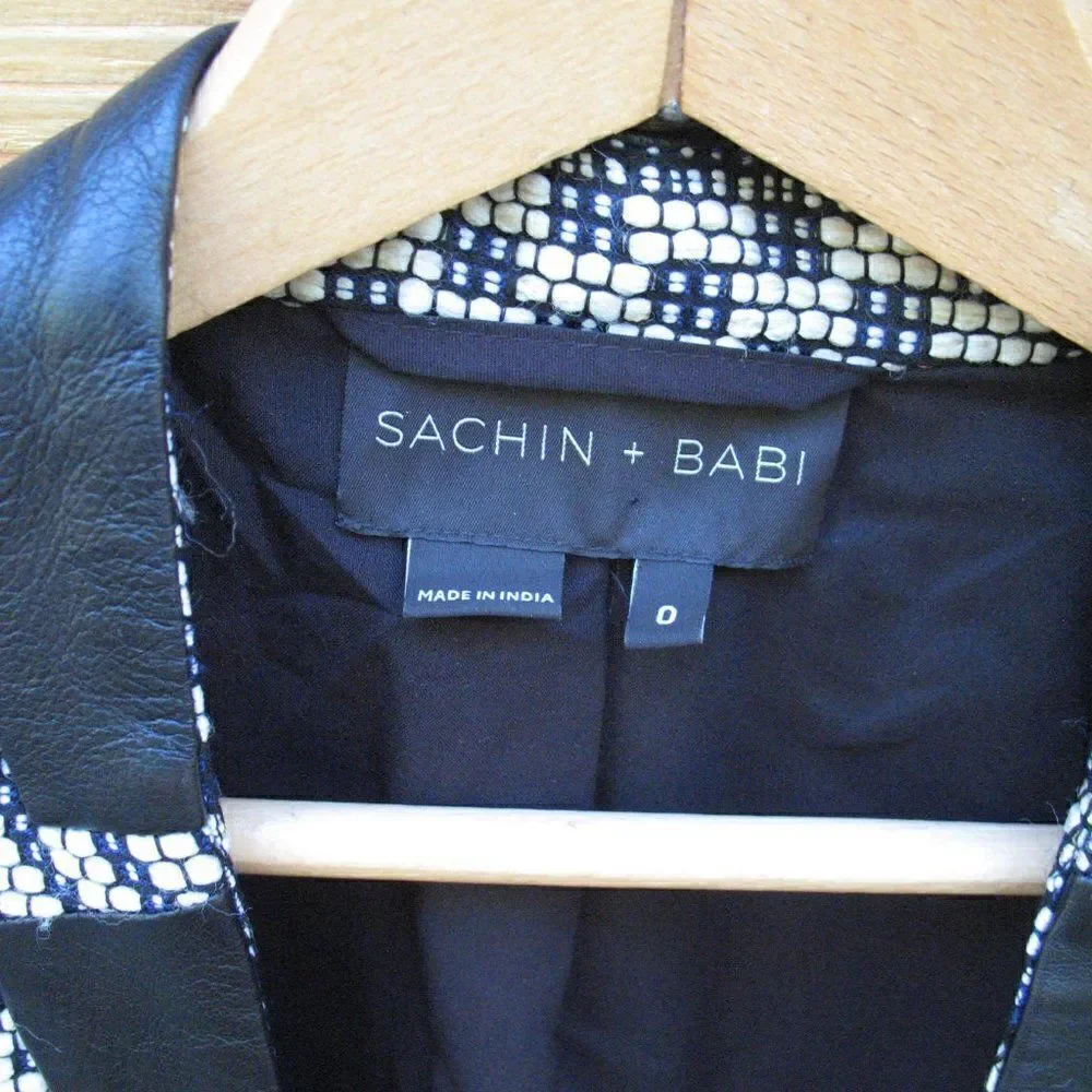 Sachin + Babi Black Leather Tweed Cropped Jacket